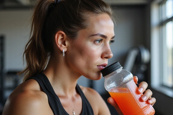 Un atleta bebiendo una bebida isotónica después de un entrenamiento intenso.